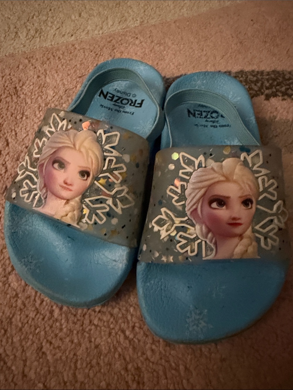 Disney Elsa Light Blue and Gray Kids Slide Sandals